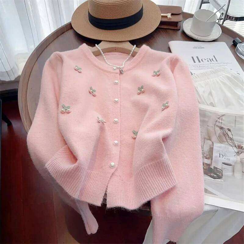Korean Women Round Neck Short Sweater Coat Spring Autumn Ladies Long Sleeves Knitting Sweet Female Loose Cardigan Knitted Tops Z260313
