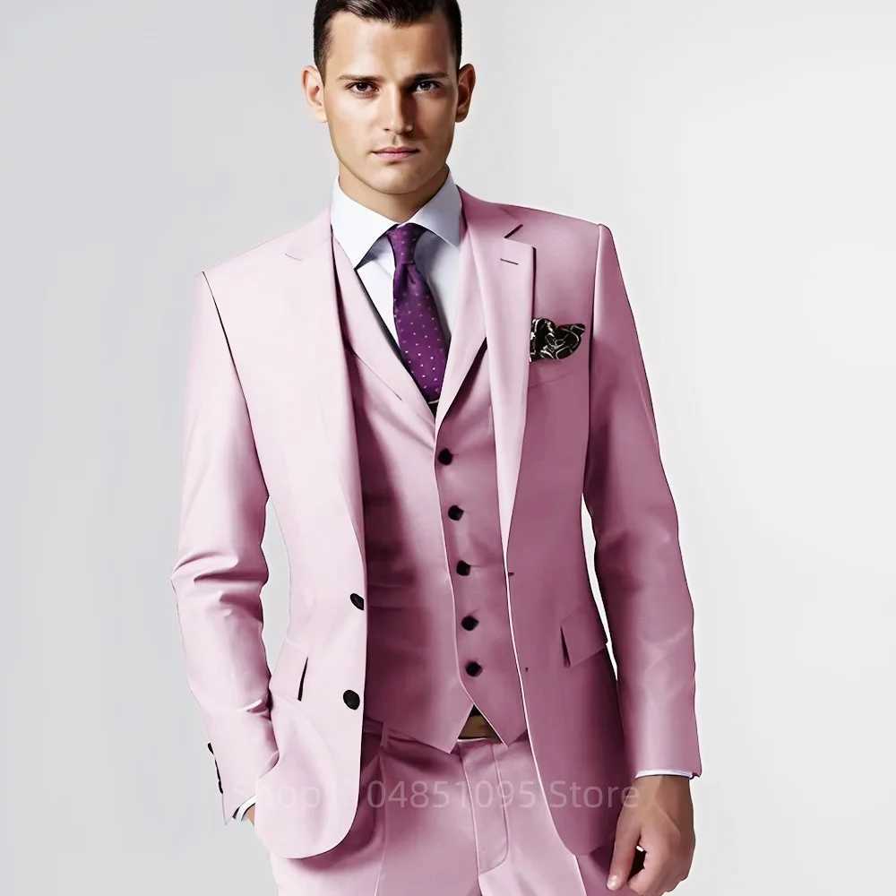 Mens Formal Terno with Notched Lapel Celebrity 3-Piece Suit Two-Button Blazer Vest Pants Set M260313