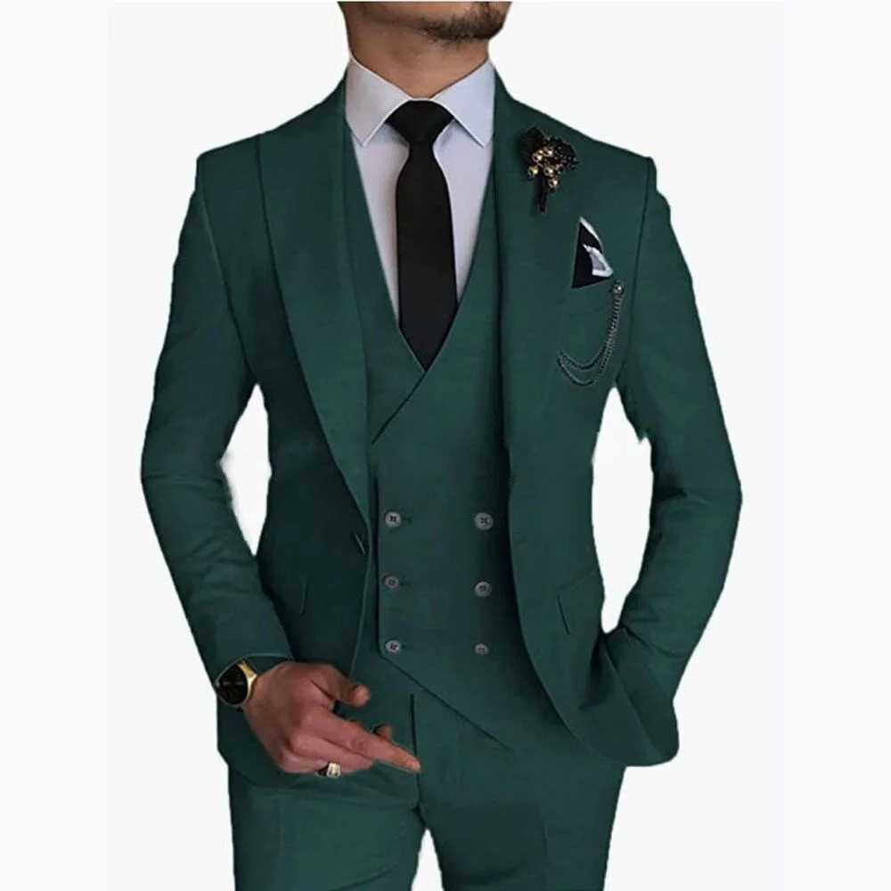 Mens 3 Piece Slim Fit Wedding Tuxedo Suits Peak Lapel Formal Party Groomsmen Suit Set with Blazer Vest Pants M260313