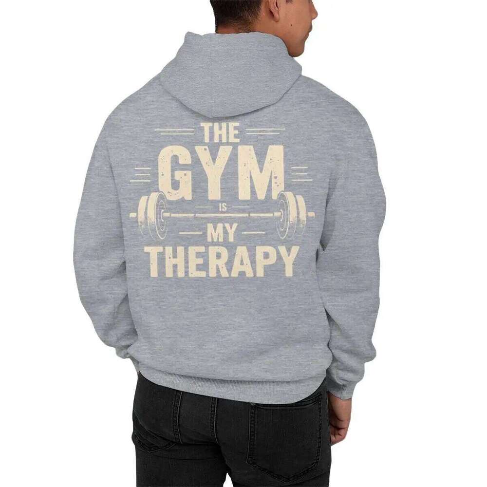 The Gym My Therapy Graphic Hoodie Men Women Kangaroo Pocket Pullover Long Sleeve Vintage Dumbbell Casual Fitness Hoodies Z260314