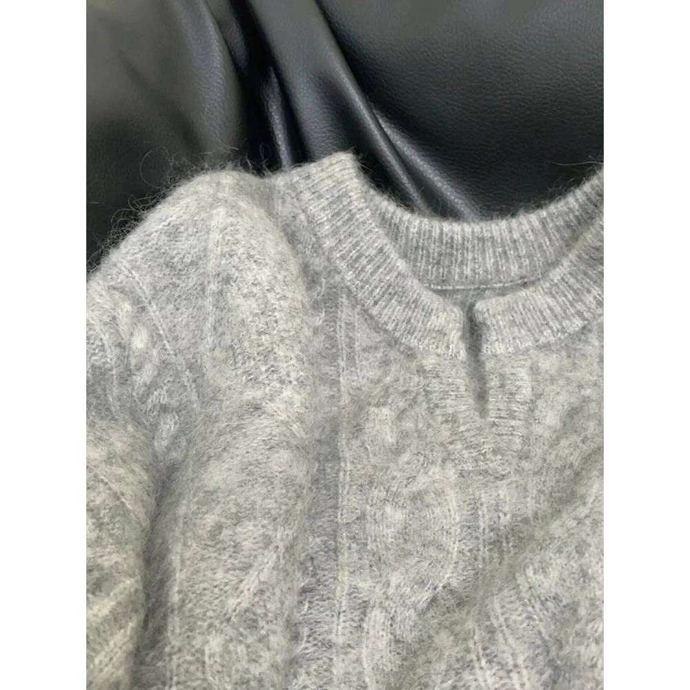 Grey V Neck Knitted Sweaters Women Autumn Korean Loose Lazy Style Casual Jumpers Y2K Fashion Winter Warm Simple Pullovers Mujer Z260313