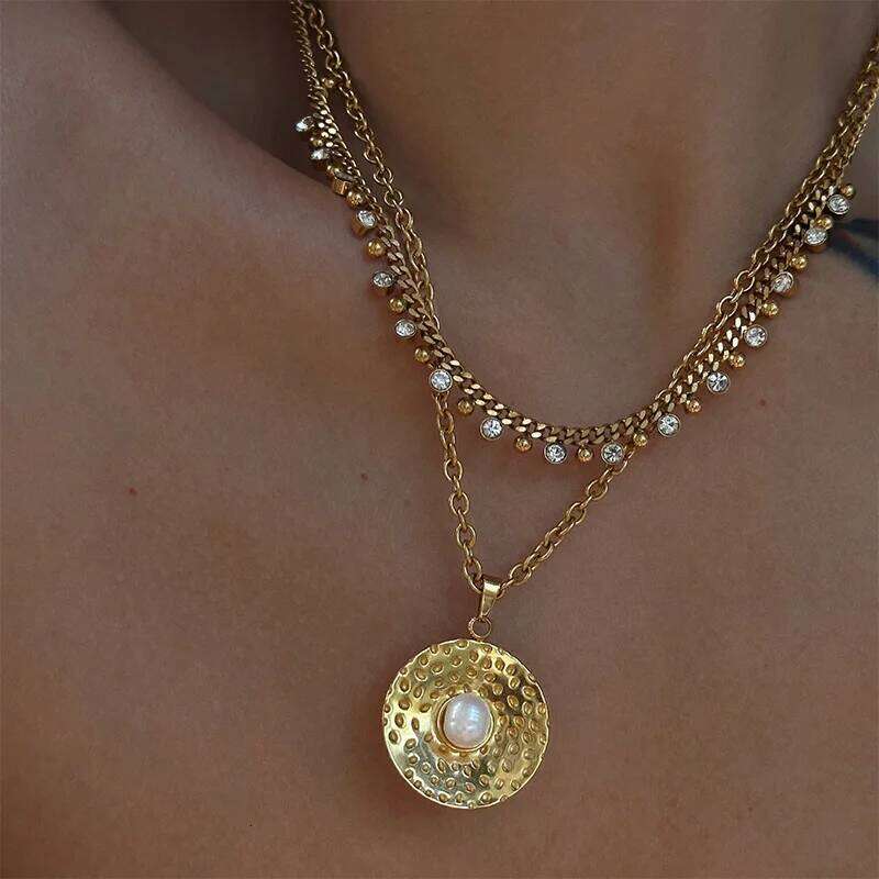 14K Gold Plated New Ball Bead Pendant Tassel Necklace Women Stainless Steel Zircon Clavicle Chain Wedding Jewelry Gifts H260312