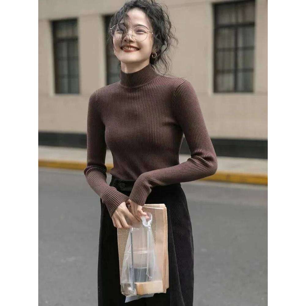 Autumn Winter 2025 Women Long Sleeve Knitted Turtleneck Ribbed Pull Sweater Soft Warm Femme Jumper Pullover Z260313