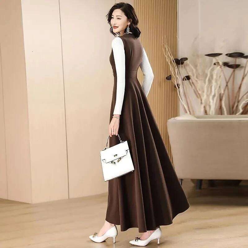 New Temperament Women's Woolen Long Autumn Small Fragrance Style Sleeveless Vest + Sweater 2PCS Suspenders Dress Set Z260313