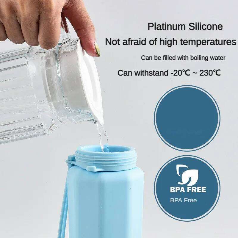 1-Pack Portable 600ml Collapsible Silicone Water Bottle,forOutdoor Sports & Travel Coffee Cup with Leak-Proof Lid - Space-Saving Z260313