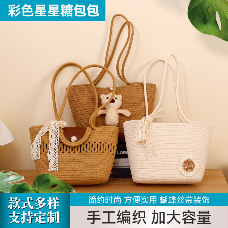 Tote Silk Scarf, Straw Handbag, Shoulder Portable Bag, Fresh And Sweet, Beach Vacation, Niche, Large Capacity