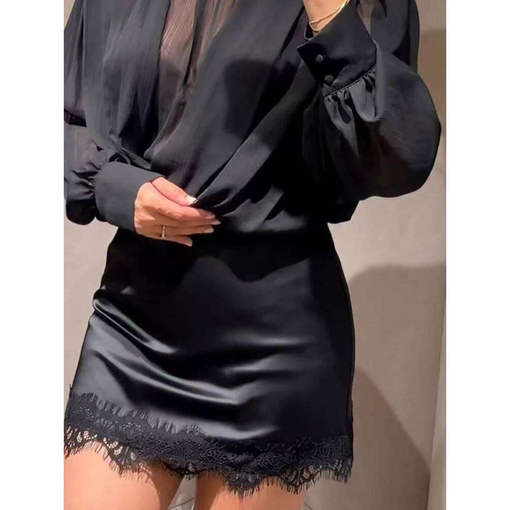Mini Sexy A-line Pleated High Waist for Women Spring Summer New Lace Short Skirt Z260314