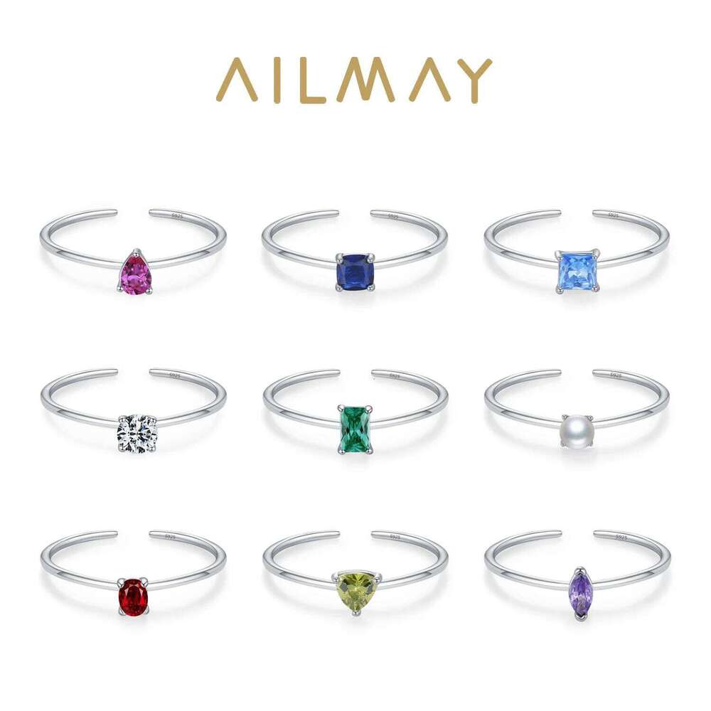 Ailmay Simple 925 Sterling Silver 12 Month Birthstone Stackable Opening Ring For Women Fine Jewelry Birthday Gift H260312