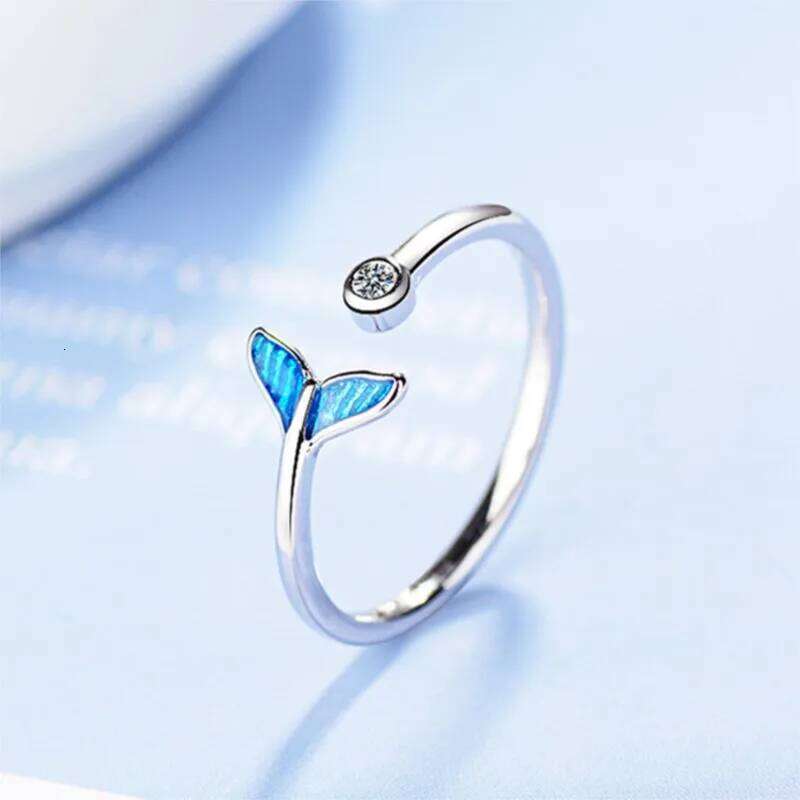 New Creative Beautiful Sweet Blue Fishtail 925 Sterling Silver Jewelry Fashion Fish Crystal Personality Opening Rings R070 H260312