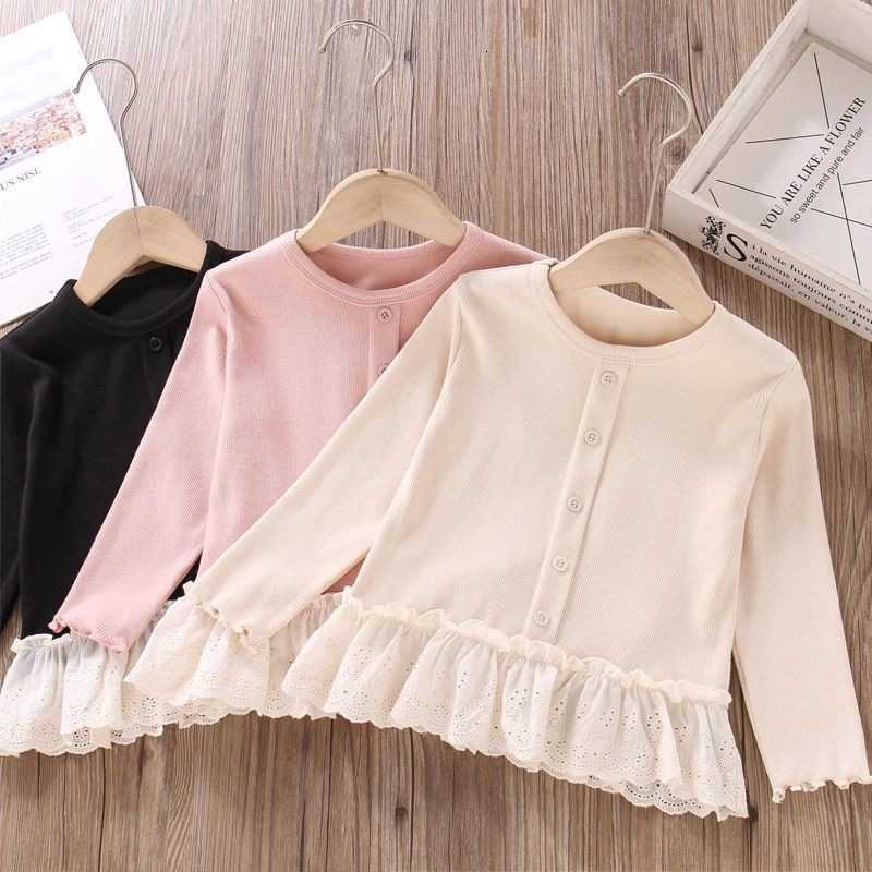 Women's Knits & Tees Spring and Autumn Girls' T-shirt Stylish Baby Clothing, Children's Personalized Trendy Brand Korean Style Lace Tri