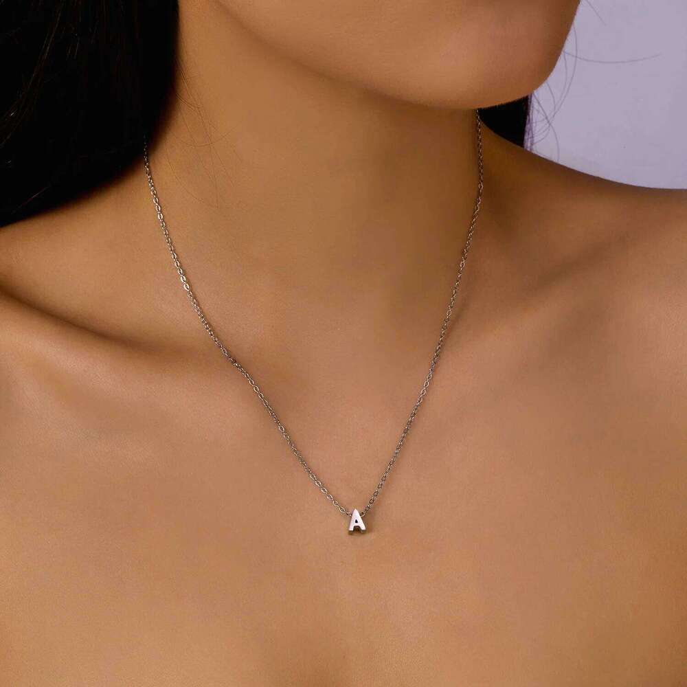 Silver Color Tiny A-Z Initial Letter Necklace for Women Stainless Steel 26 Alphabet Name Pendant Necklaces Jewelry Birthday Gift H260312