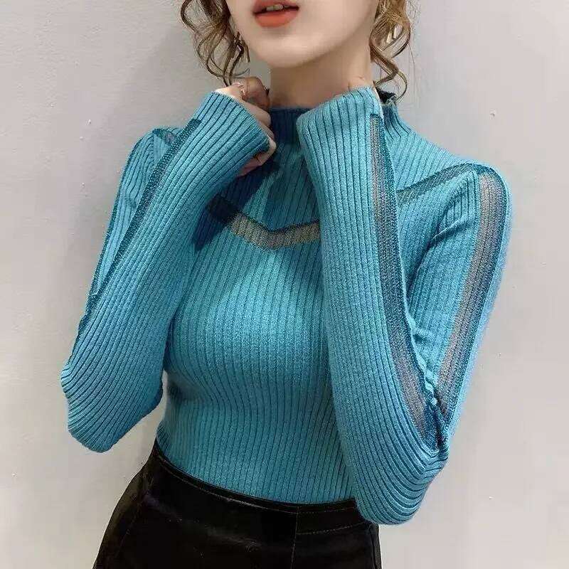 Turtleneck Pullover V Long-Sleeved Sweater Women's Fall Winter Inner Wear Top Z260314