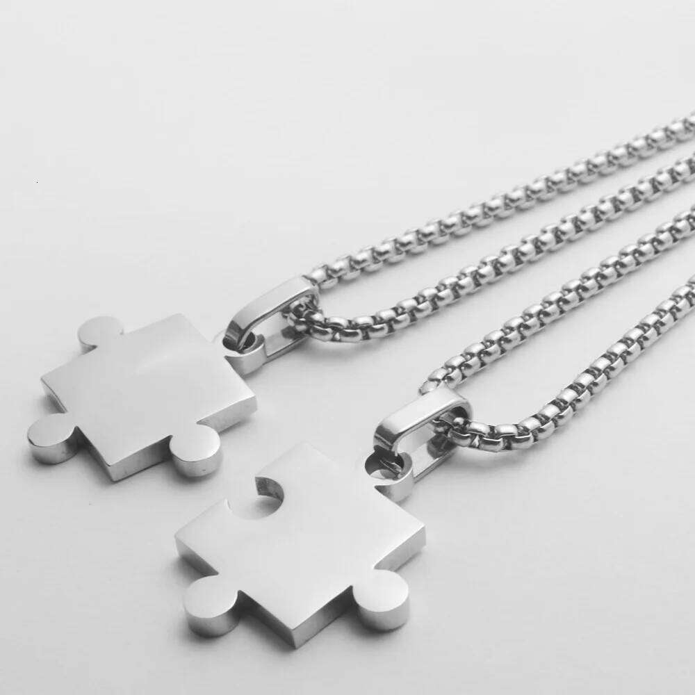 Hip Hop Puzzle Pendant Couples Necklaces Stainless Steel Link Chain Jigsaw rs Friends Sisters Jewelry For Women Men H260312