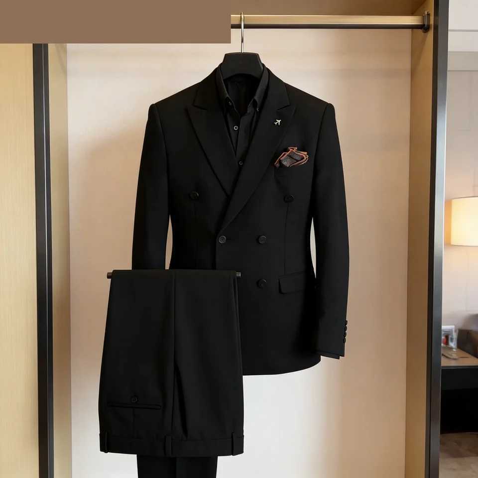 Mens Double-breasted Three-piece Ensemble plus Size Grooms Wedding Attire Youthful Business Formal Casual Suit Set M260313