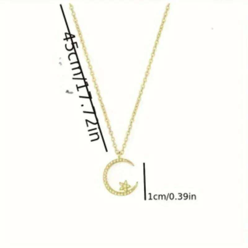 Shiny Star Moon Pendant Necklace, Women's Sparkling Exquisite Clavicle Chain, Unique Design Jewelry Gift for Girlfriend H260312