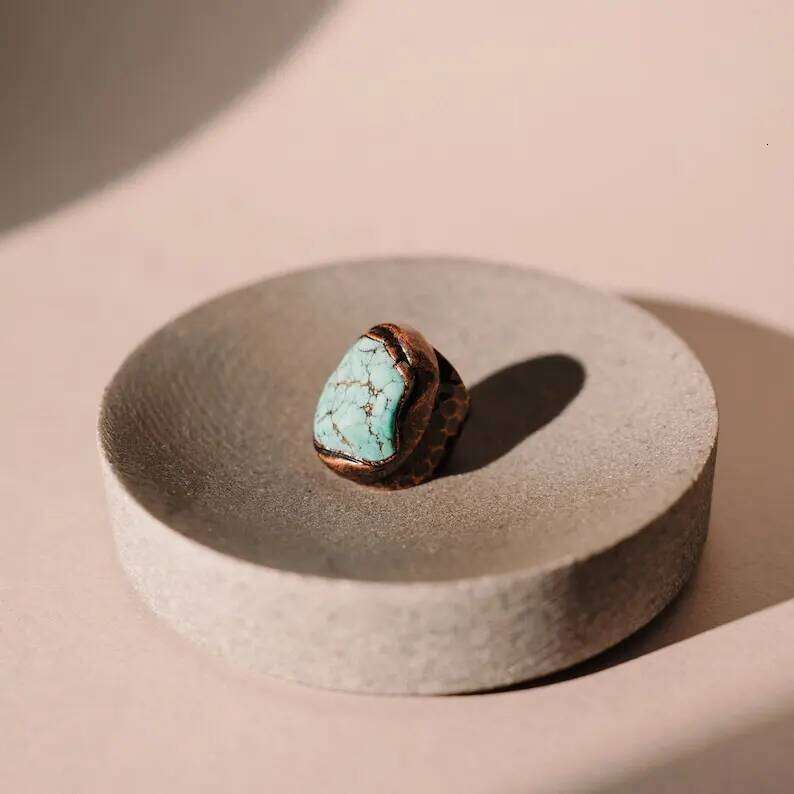 YEEVAA Chunky Turquoise Bronze Ring, Handmade Jewelry Gift H260312