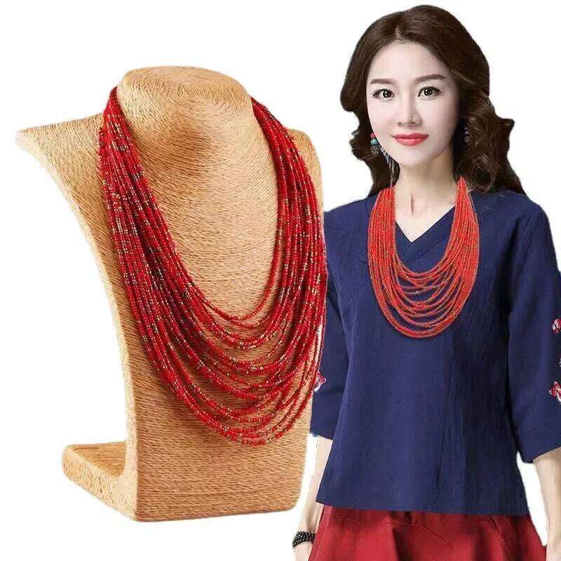 Multi-layered Handmade Seed Beads Waterfall Shaped Tassels Necklaces for Women Boho Jewelry Holiday Party Gifts H260312