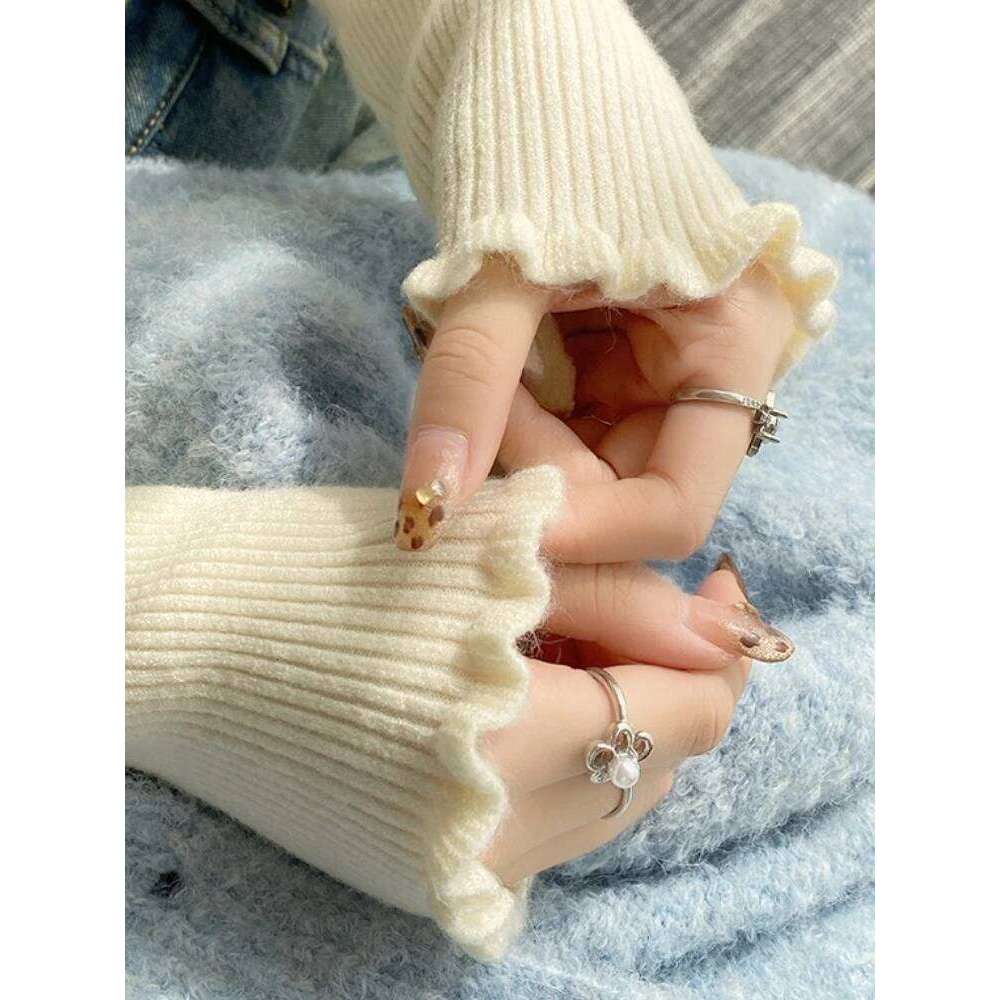 2025 Autumn Winter O-Neck Knitted Pullovers Women Long Sleeve Soft Tops Casual Versatile Ruched Sweater Slim Base Layer Shirt Z260314