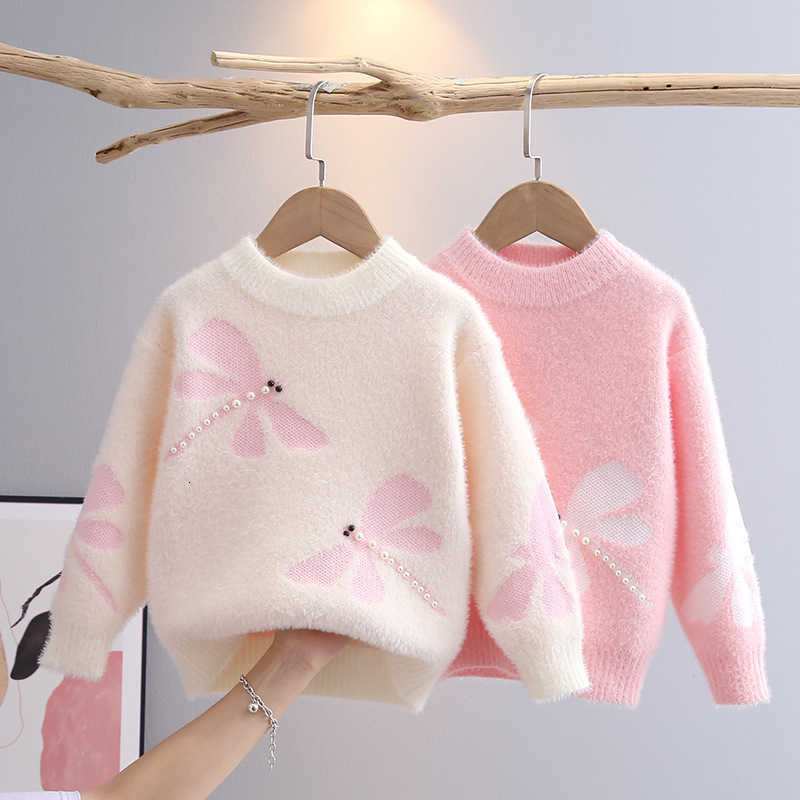 Women's Knits & Tees Girls' Sweater Base Knitwear Stylish Thickened Imitation Mink Velvet New Autumn Winter Pullover for Toddlers and Young 