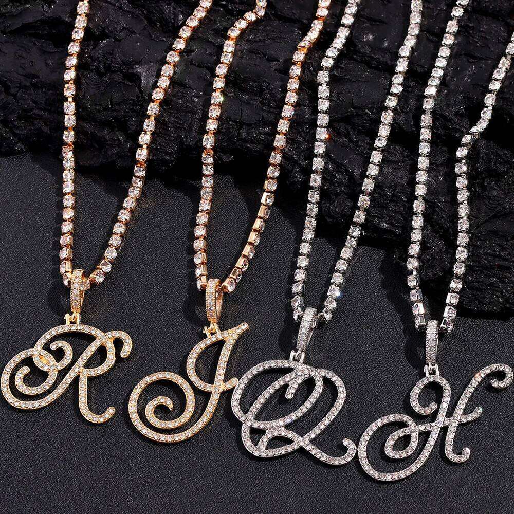 Flatfoosie Fashion A-Z Cursive Letter Crystal Chain For Women Bling Iced Out Initial Pendant Necklace Hip Hop Jewelry H260312