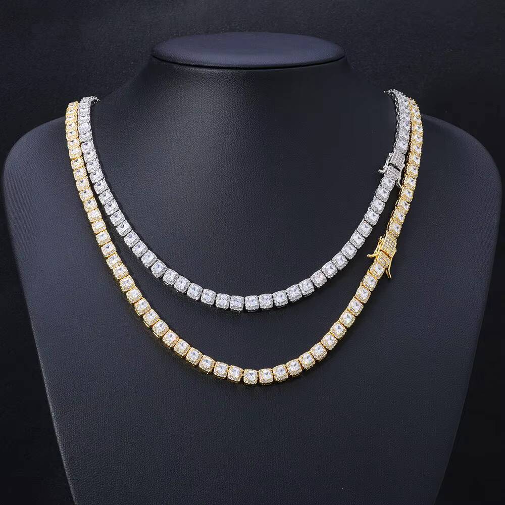 NUOYA Wholesale Premium 5mm Cluster Tennis Chain Choker Necklace Gold Plated Iced Out Diamond Chain Necklaces for Women