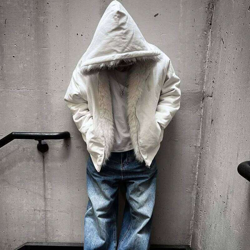 Hooded Fur Jackets Zipper Solid Double-sided Wear Black Short Plush Coats Warm Thick Faux Rabbit Furry Jacket Fluffy Casual Z260313