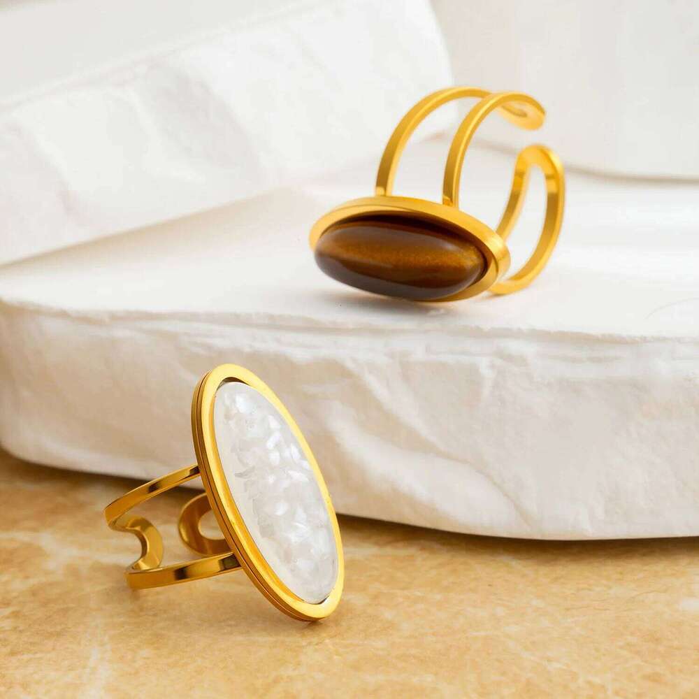 Geometric Oval Ring for Women, Hip Hop Stainless Steel Gold Plated, Hypoallergenic Trendy Jewelry Gift H260312