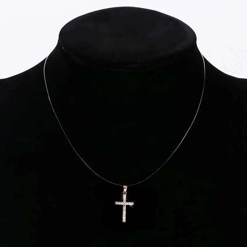 Classic Cross Pendant Necklace Simple Invisible Transparent Fishing line For Women Fashion Zircon Collier Choker Necklaces H260312