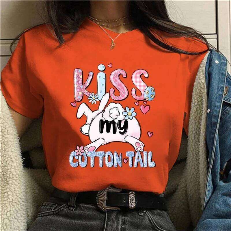 Funny Bunny Graphic T-Shirt for Women Summer Short Sleeve Casual Round Neck T-shirts Easter Fashion Creative Personalized Tops Z260314