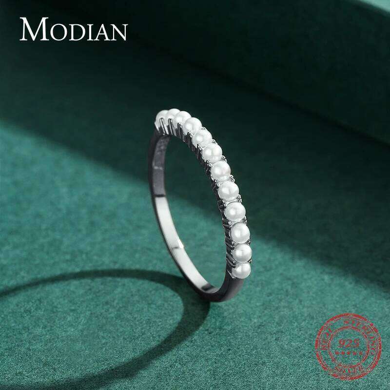 MODIAN 925 Sterling Silver Elegant Small Round Pearl Finger Rings For Women Gold Color Fashion Fine Jewelry Anniversary Gift H260312