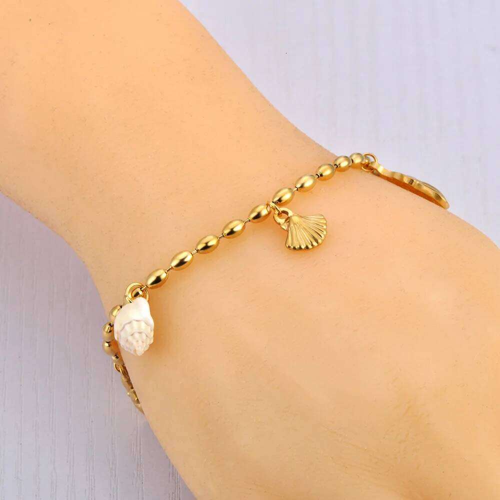 Lokaer Trendy Shell Starfish Pearl Charm Bracelets for Women 18K Gold Plated Stainless Steel Daily Jewelry Waterproof B24114 Z260313