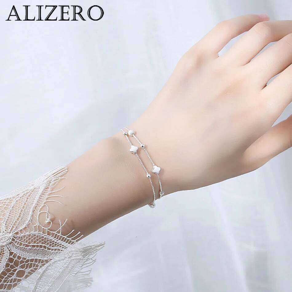 ALIZERO 925 Sterling Silver Four Leaf Clover Box Chains Bracelets For Women Wedding Gifts Fashion Charms Jewelry Wholesale Z260313