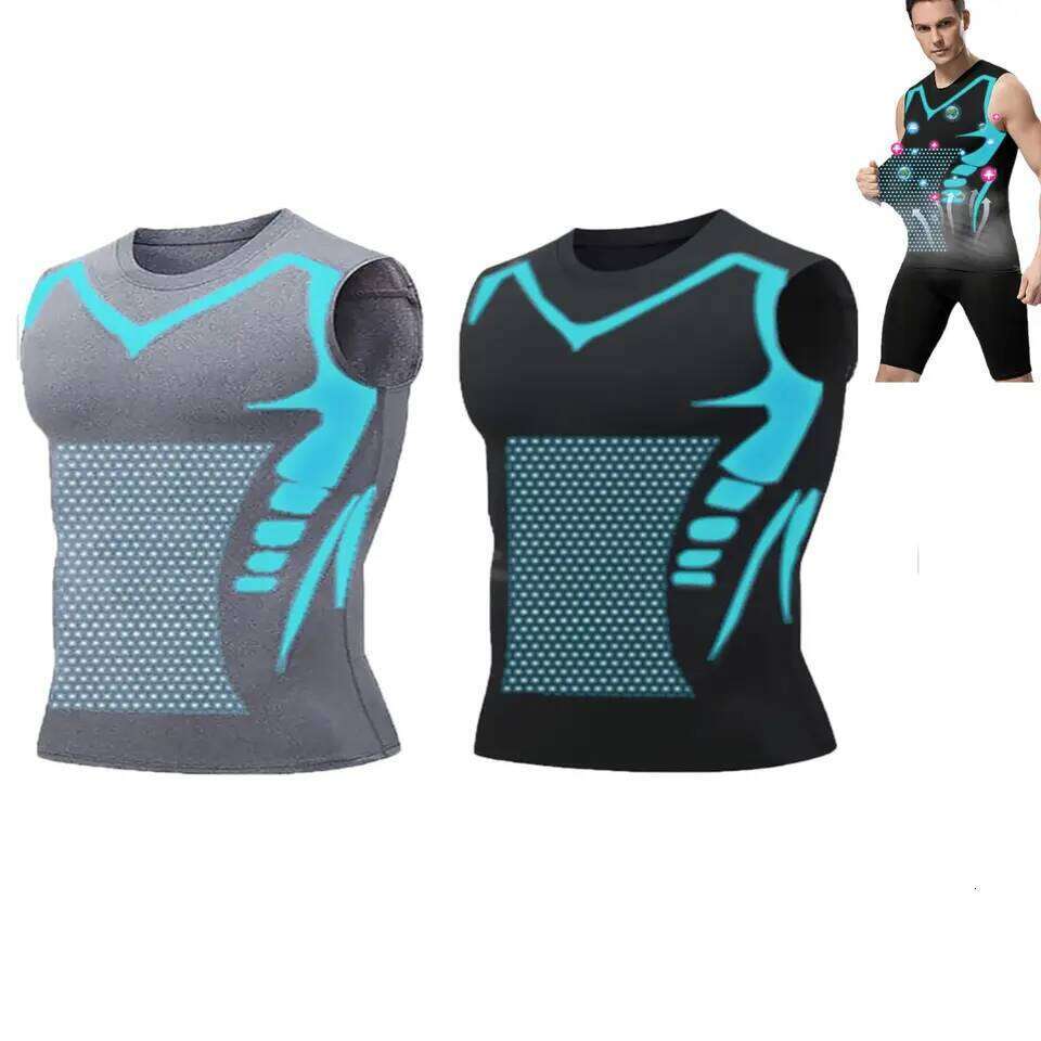 Summer Men Shapewear Ionic Shaping Sleeveless Shirt Tight Compression Shirts Tank Top Body Shaper Breathable Ice Silk Vest 26Y0313