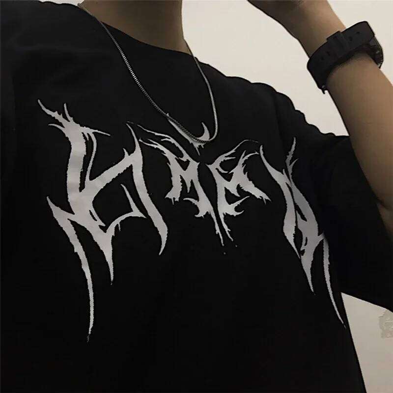 Women T Shirt Hip-Hop Loose Punk Letter Print Black Summer T-shirt Graphic Female Cute Tops Tee Z260314