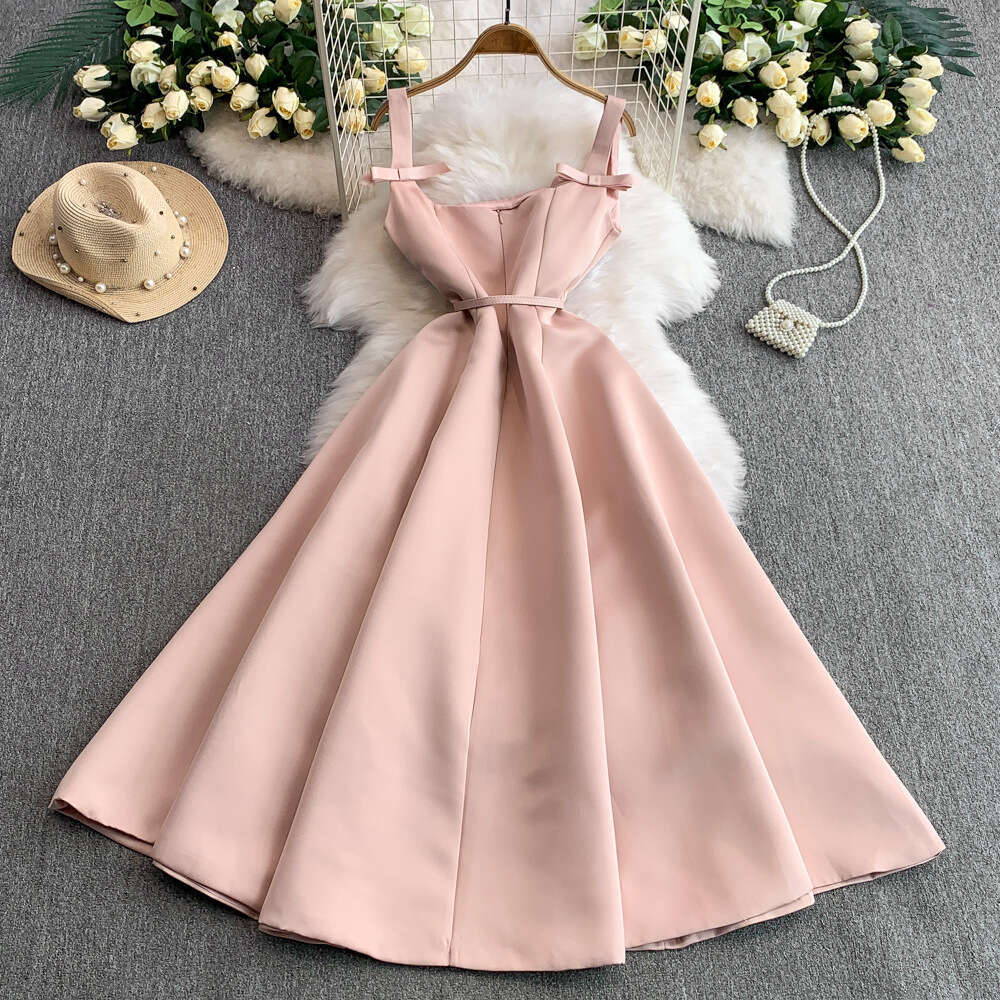 Women's elegant bow tie A15 lace up dress with a brand new high-end style, waist cinching, slim fit, and wide hem