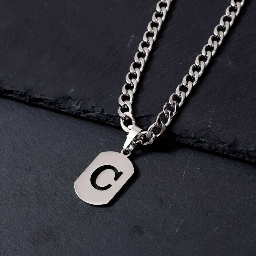 26 Letter Stainless Steel Men Pendant Necklace Hip Hop Cuban Chain Minimalist Rock Fashion Jewelry for All Seasons H260312