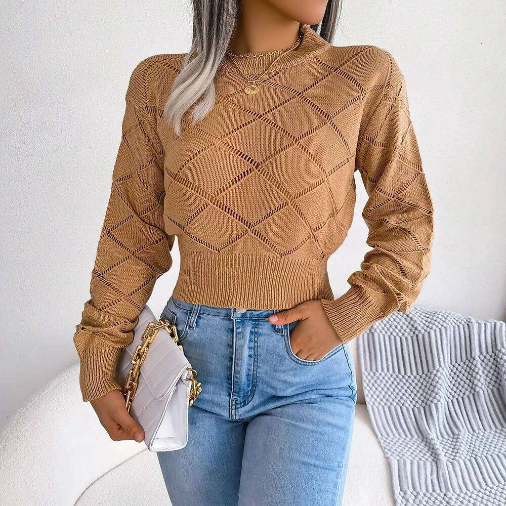 Women's Solid Color Lattice & Lace-Up Knit Sweater Long Sleeve Pullover Tunic, Cozy Fall Winter Casual Vacation Boho Chic Top Z260313