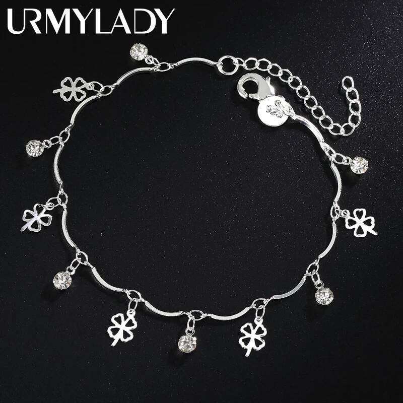 Hot Street trend 925 sterling Silver lucky clover leaf zircon Chain Bracelet for Women Fashion Wedding Party gifts fine Jewelry Z260313