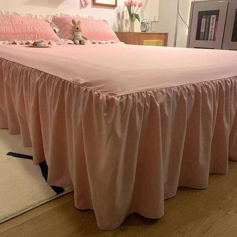 Pink Ruffled Seersucker Duvet Cover 3/4pcs Soft Lightweight Down Alternative Grey Bedding Set with Bed Skirt and Pillowcases H260312 - view 4