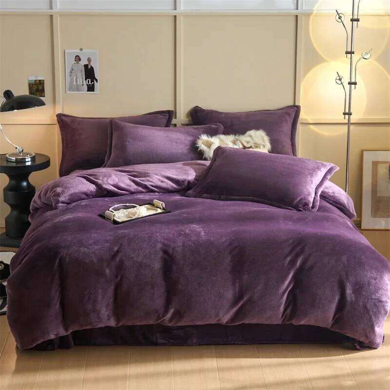 2024 new thickened autumn and winter solid color double-parcel milk fleece four-piece warm quilt cover bed sheet mattress kit H260312 - view 3
