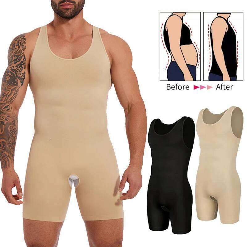 Men Full Body Shaper Sleeveless Slimming Vest Underwear Compression Seam-free Bodysuit Shapewear Tummy Control Faja Para Hombres 26Y0313