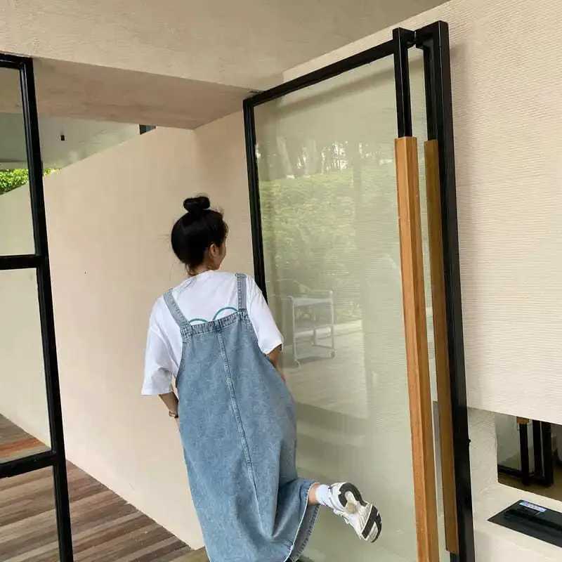 Korean style Denim Overall Dress Women Sleeveless Jeans Dresses Female Solid Slip Casual Loose Spaghetti Strap DressesT260314