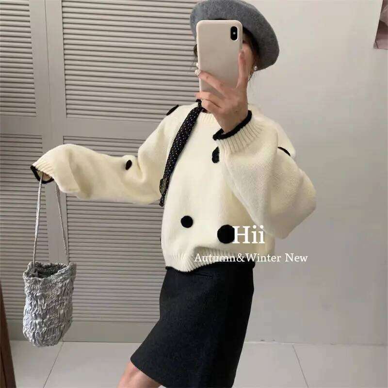 Polka Dot Pullover High-end Round Neck Knit Sweater Stylish and Fashionable Women's Top Z260313
