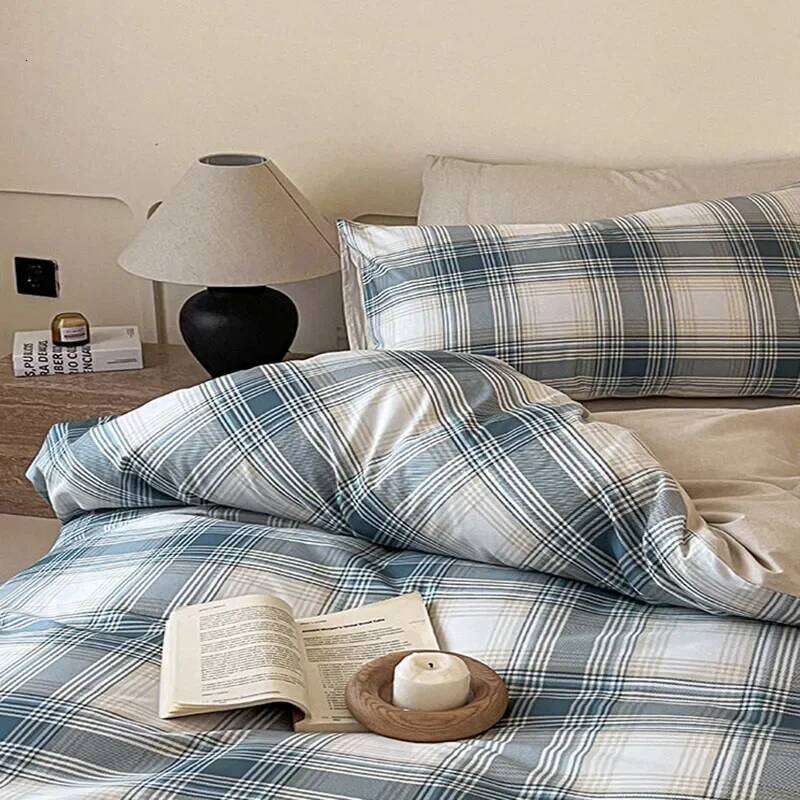 High Quality Grid Printed Flat Sheet Bedding Sets Light Cotton Soft Quilt Cover Single Double Bed Comfort Set for Adults H260312 - view 5