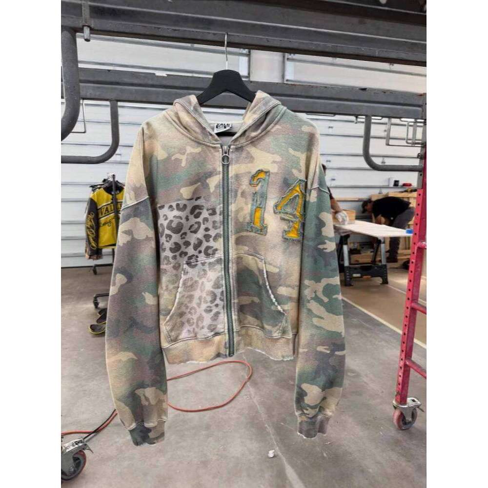 Europe America autumn and winter couple camouflage hoodie loose cardigan hooded sweater retro coat Z260314