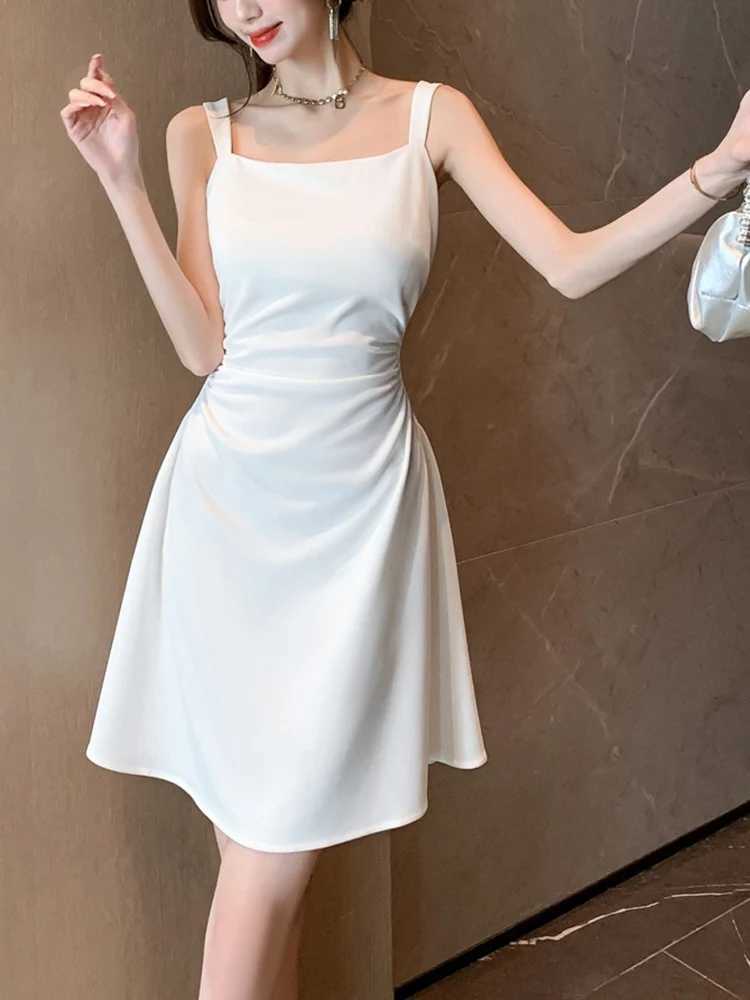 Women Classic Black White Suspender Dress Elegant Lady Daily Temperament A-line Mini Dresses Female Fashion Party Waist DressT260314