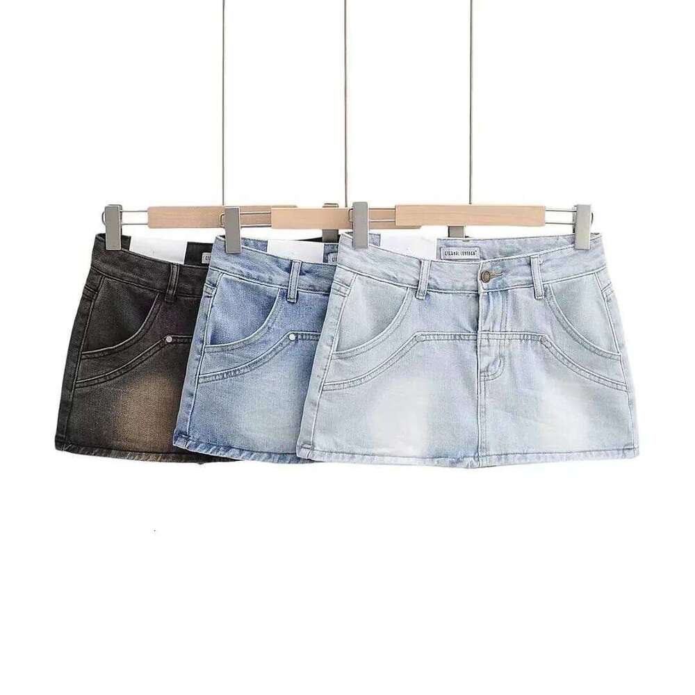 Skirts for Women Sexy Slim Solid Colour Pockets Spliced 2024 Summer Casual Femme High Waist Wrap Hip Mini Short Denim Skirt Z260314