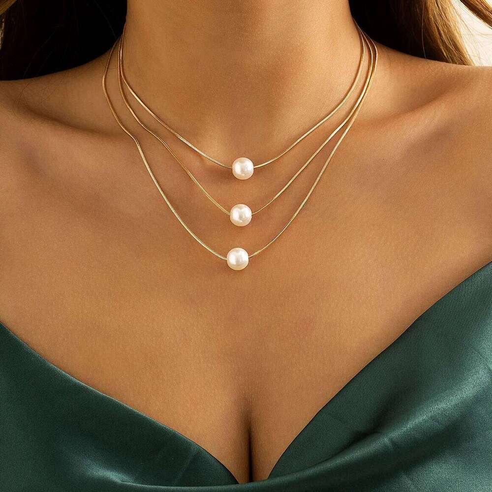 Ingemark Simple Kpop Snake Chain Choker Necklace for Women Wedding Vintage Pearl Ball Pendant Thin Link Jewelry Accessories H260312