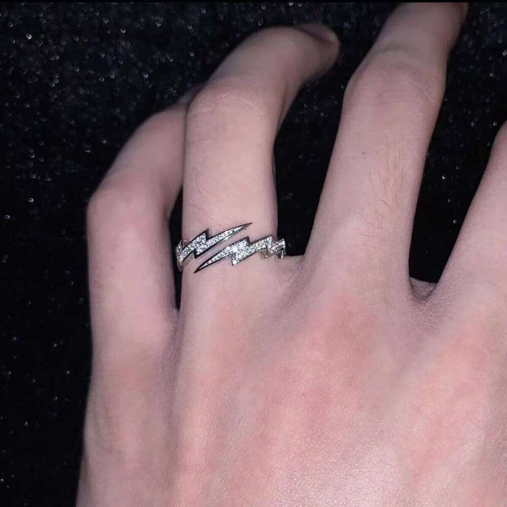 Adjustable Lightning Zircon Ring, Stainless Steel Punk Jewelry for Women Men, Comfort Fit Daily Wear Gift Idea H260312