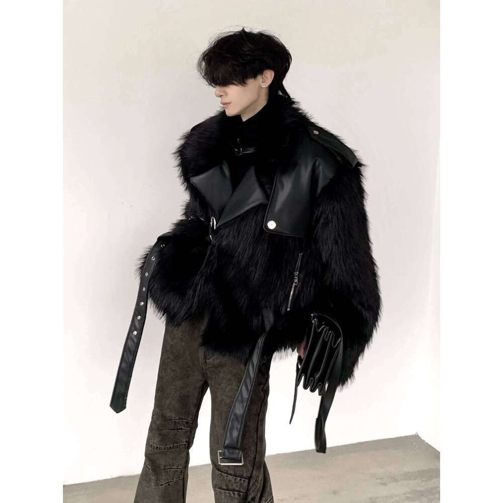 Mauroicardi Winter Short Cool Black Thickened Warm Pu Leather Patchwork Faux Fur Moto & Biker Coat Men Zipper Fluffy Jacket 2023 Z260313